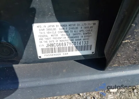 2000 Honda Accord 2.3 Se z USA, uszkodzony, nr VIN JHMCG6697YC014133